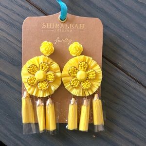 Yellow raffia tassel earrings